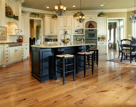 hickory flooring with white cabinets